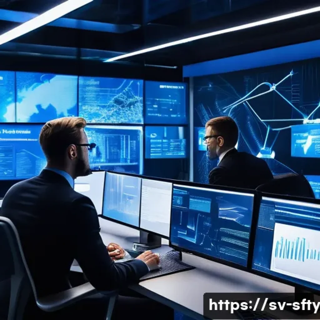 네트워크 보안 모니터링 도구와 클라우드 보안 - A high-tech cybersecurity operations center with a diverse team of Swedish IT professionals monitori...