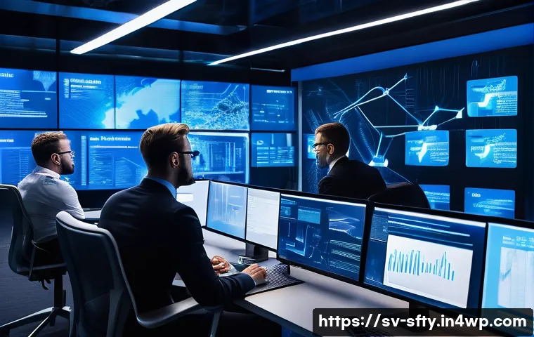 네트워크 보안 모니터링 도구와 클라우드 보안 - A high-tech cybersecurity operations center with a diverse team of Swedish IT professionals monitori...