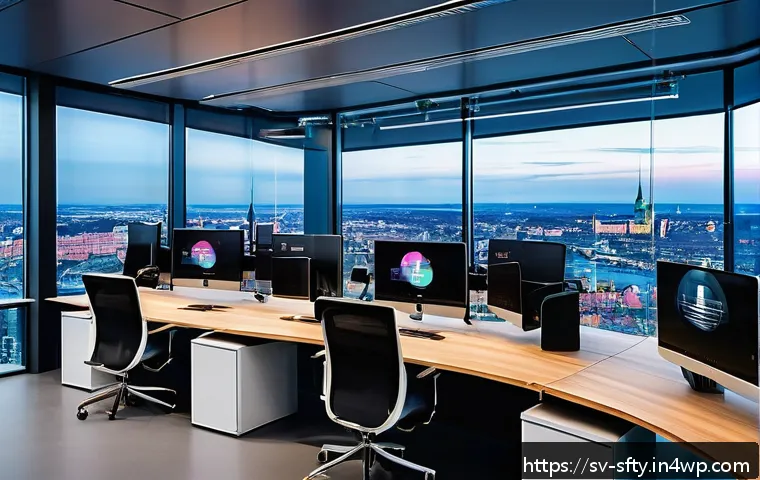 네트워크 보안 모니터링을 위한 API 활용 - A futuristic cybersecurity operations center in Sweden, featuring a diverse team of professionals mo...