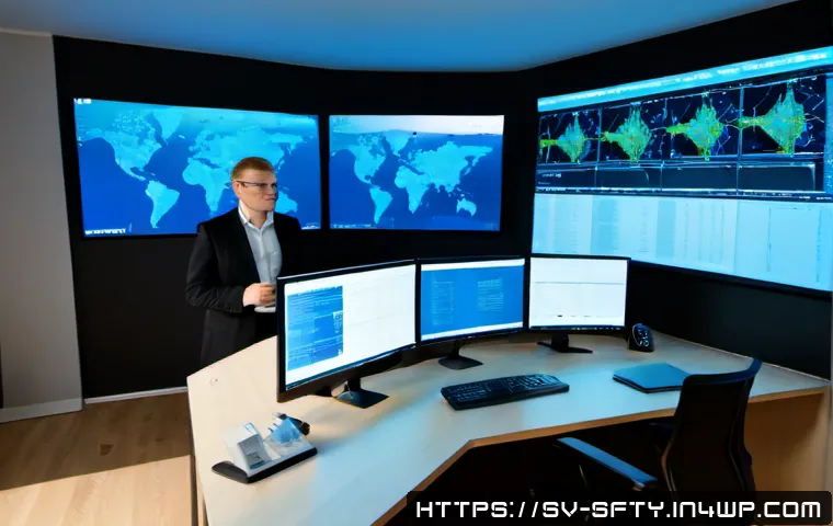 Home 17 고급 네트워크 보안 모니터링 기법 - Photorealistic advanced network security operations center in a modern Scandinavian office, Swedish ...